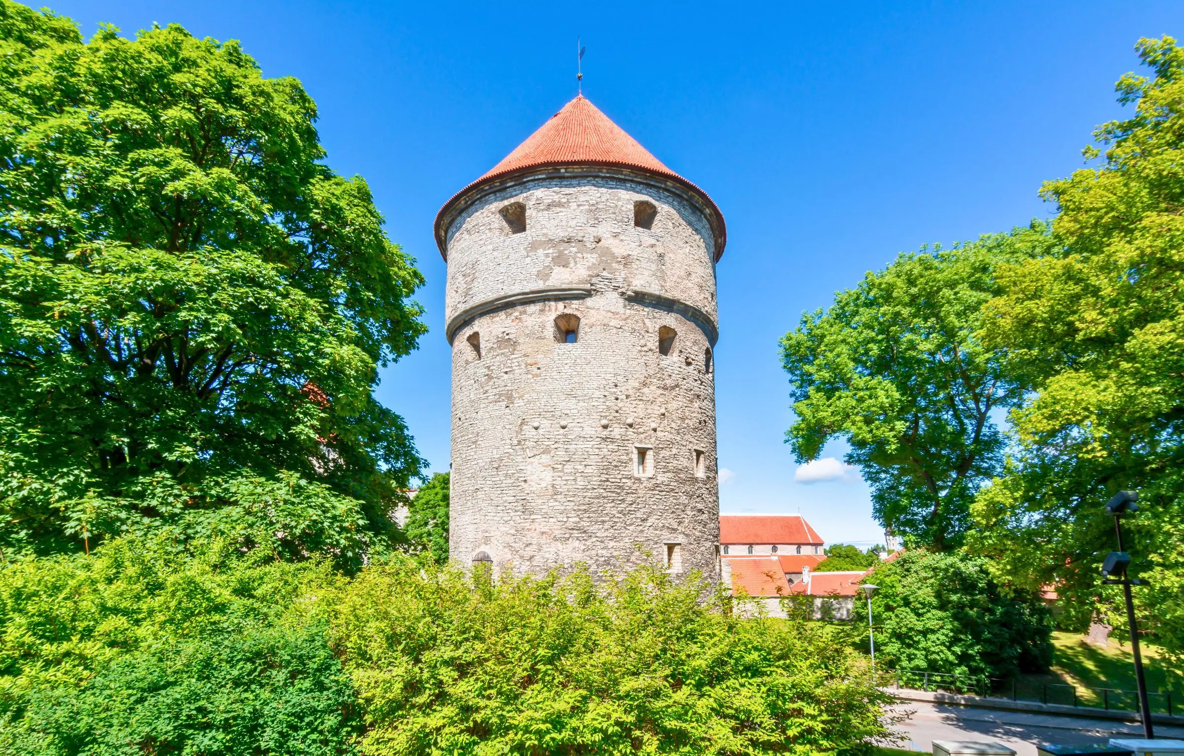 The massive cylindrical stone exterior of Kiek in de Kök tower in Tallinn